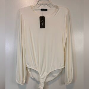 21 Saints Cream Long Sleeve Body Suit Crew Neck Elastic Wrists Women’s Large